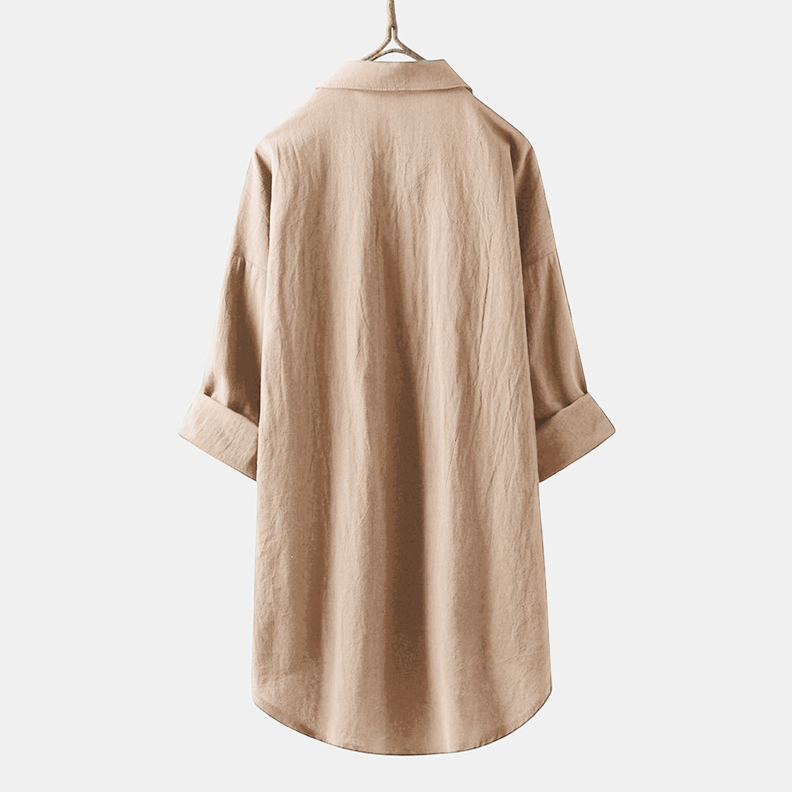 thumbnail image 4 of Blusa de trabajo con botones para mujer: camisa lisa de manga larga, poliéster, cuello en V abotonado, bolsillo en el pecho, estilo informal de negocios, tallas S-XXXL, contorno de pecho 114-144 cm., 4 of 4